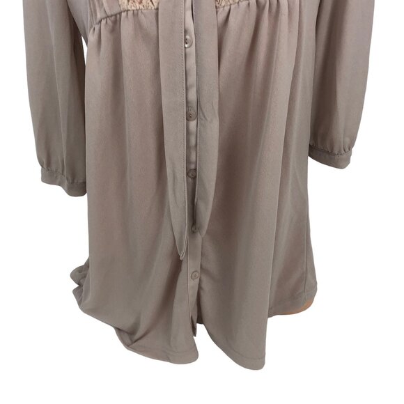 Susina Button Up Lace Tie Neck V-Neck Top Blouse Sheer 3/4 Sleeve Cottagecore L - Picture 5 of 9